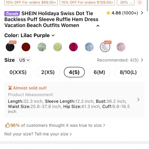 SHEIN Swiss dot tie back puff sleeve ruffle hem dress - Picture 7 of 7